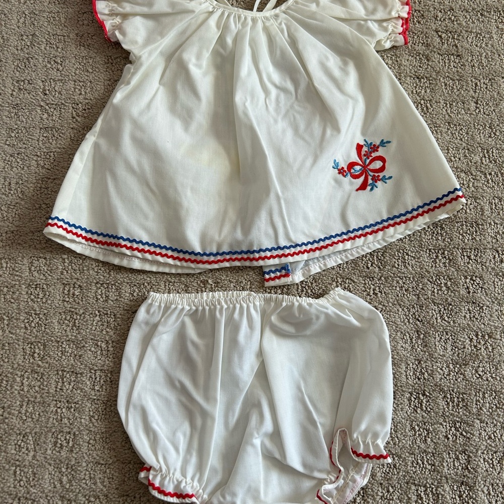 White Kids Matching Two-Piece Set with Red & Blue Trim